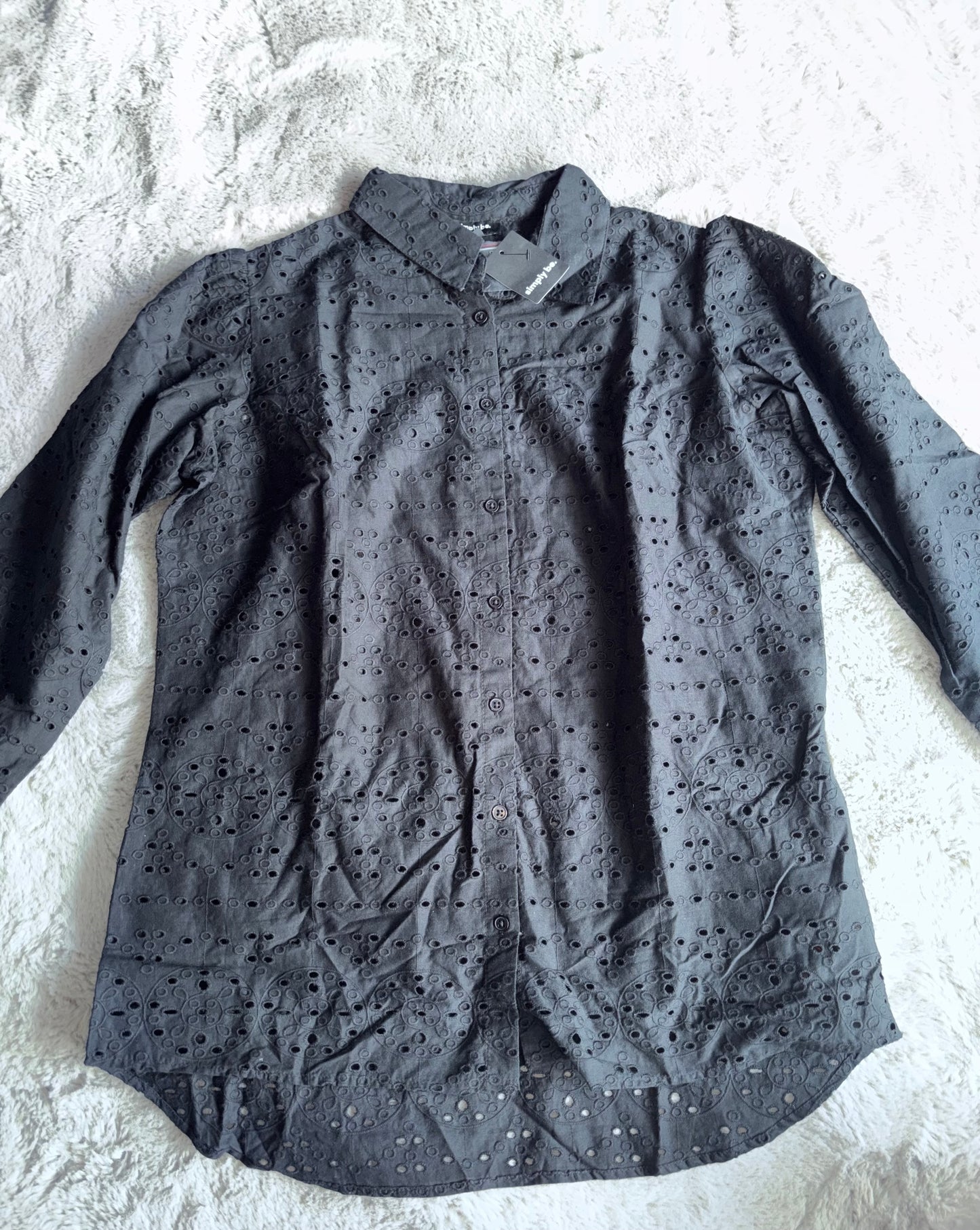 BNWT Black Broderie Long Sleeve Shirt Size 10 RRP £40