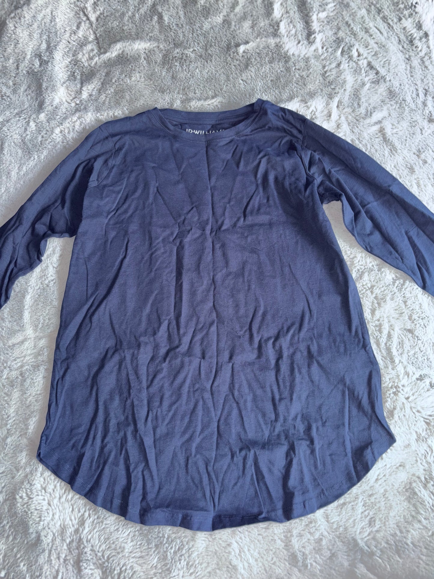 Navy Longline Long Sleeve Curved Hem Top Size 12 RRP £14