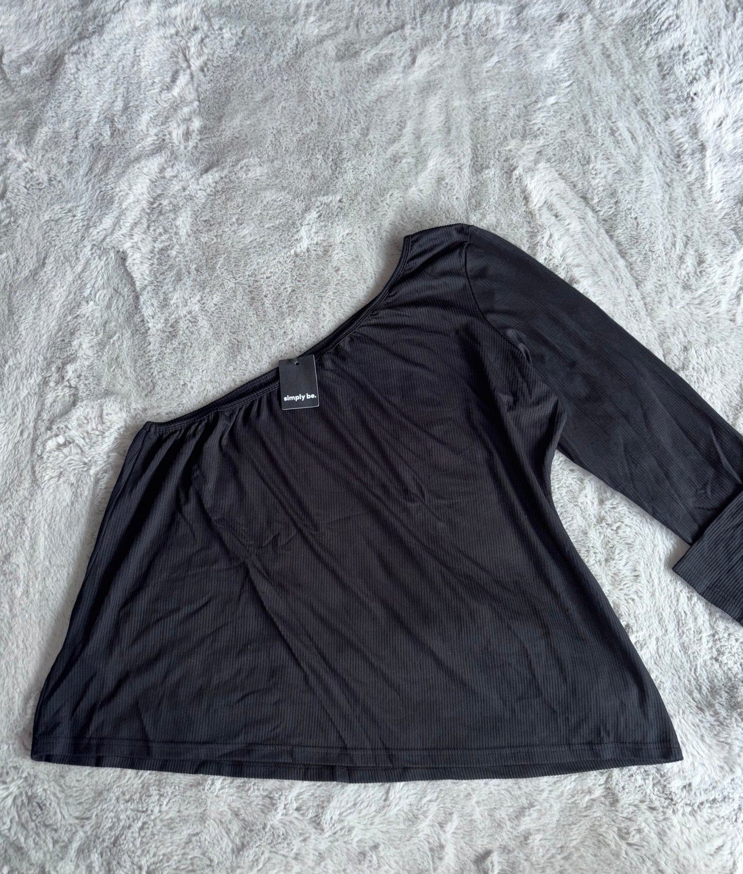 Simply Be Black Knit Look Jersey Top Cold Shoulder Size 24 RRP £25