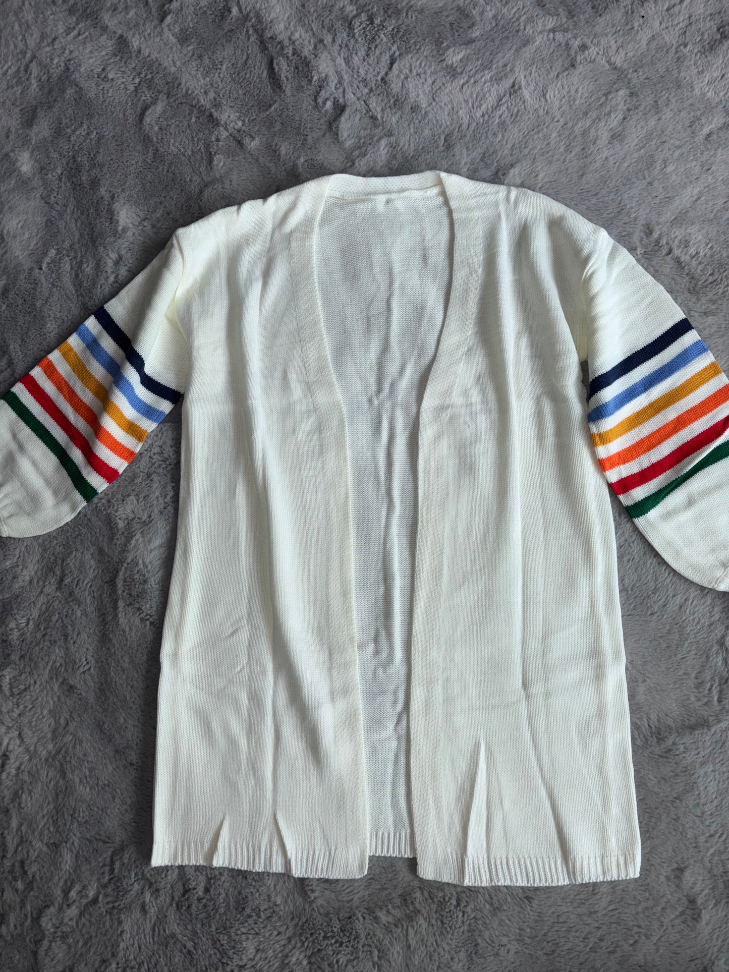 Long Sleeve Open Front Rainbow Striped Oversized Cardigan | Cream | Size Small | RRP £32.99