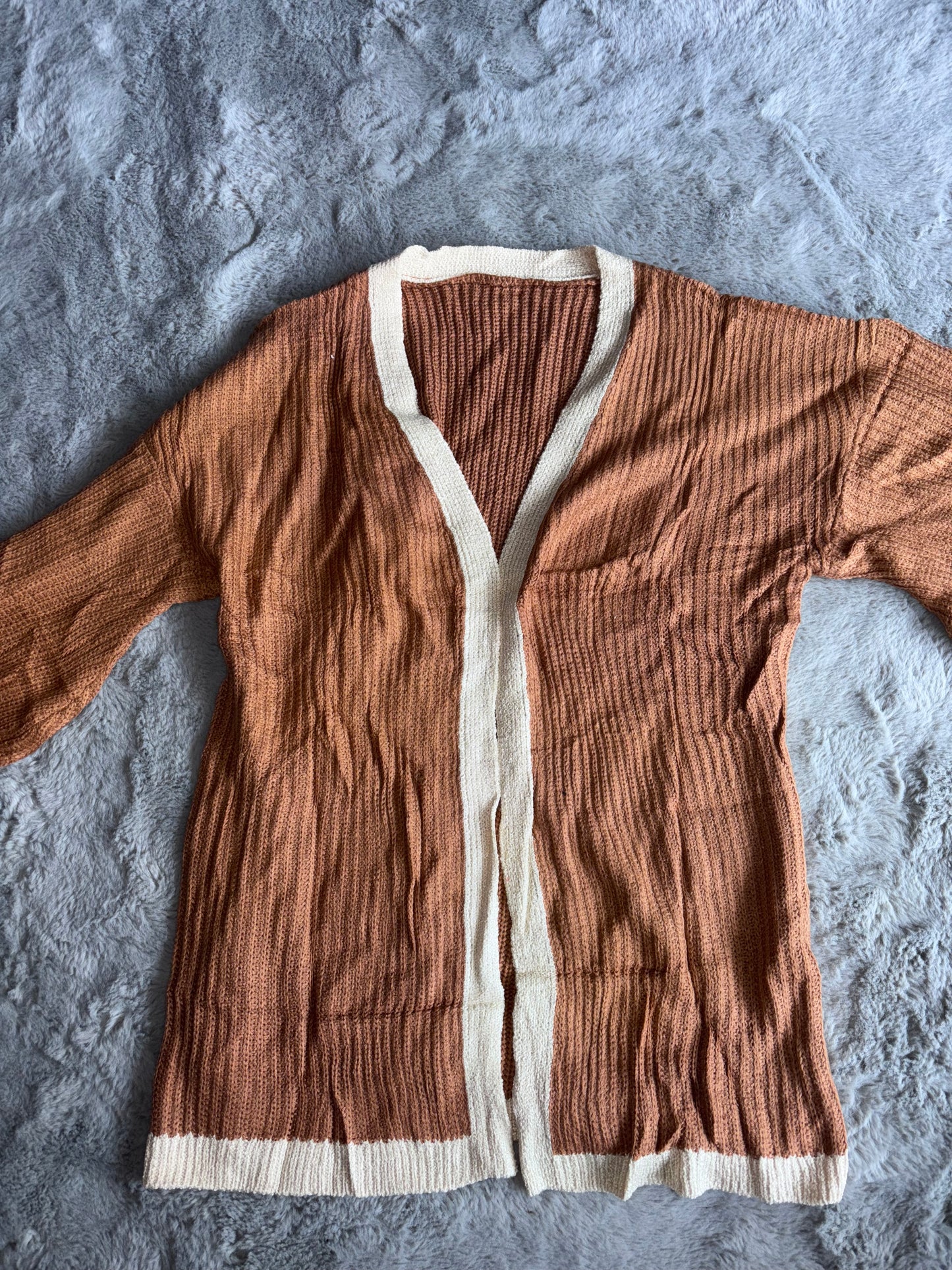 Long Sleeve Chunky Knit Oversized Cardigan | Brown | Size Medium | RRP £29.99