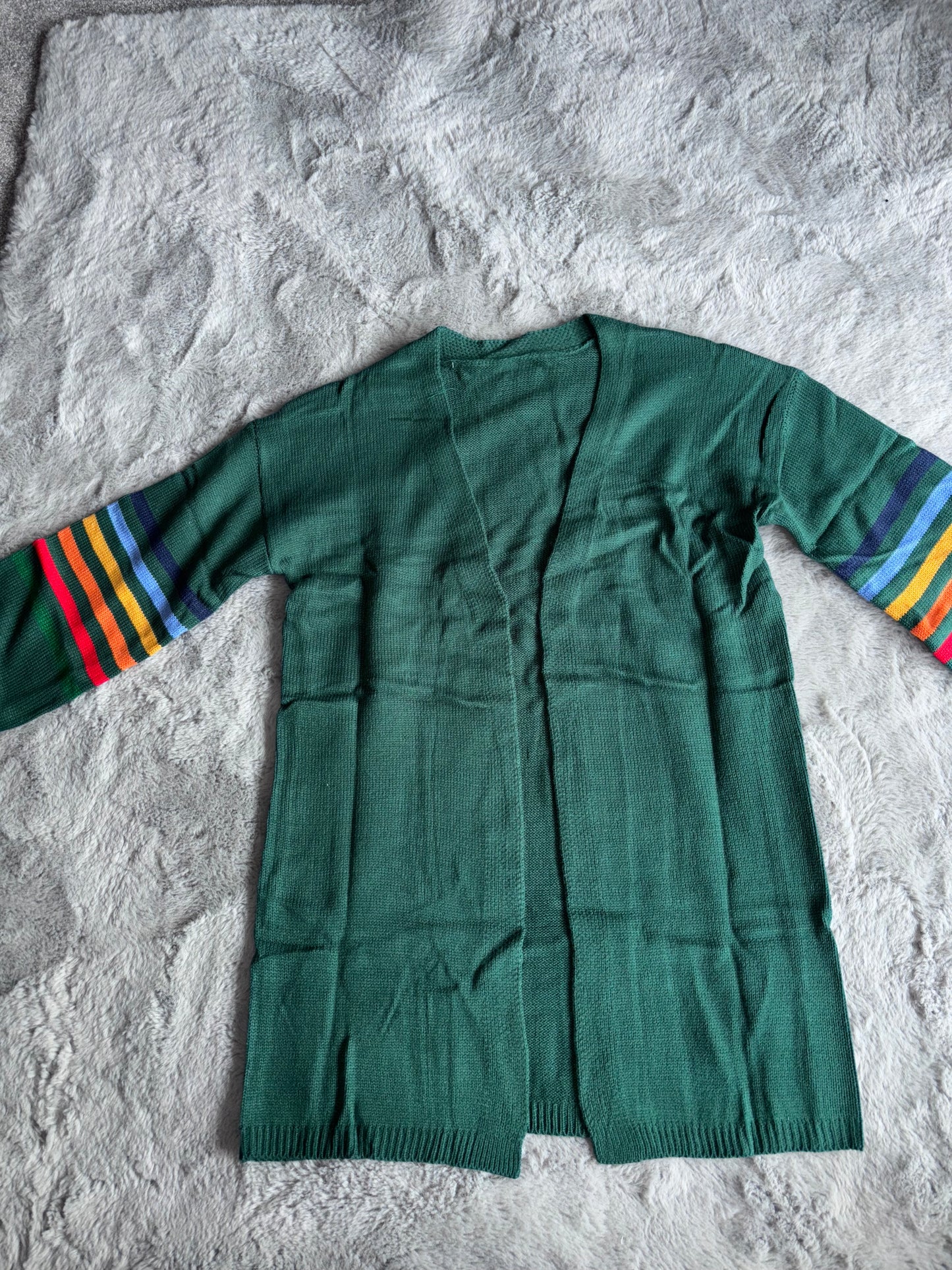 Long Sleeve Open Front Rainbow Striped Oversized Cardigan | Green | Size Small | RRP £32.99 (Copy)