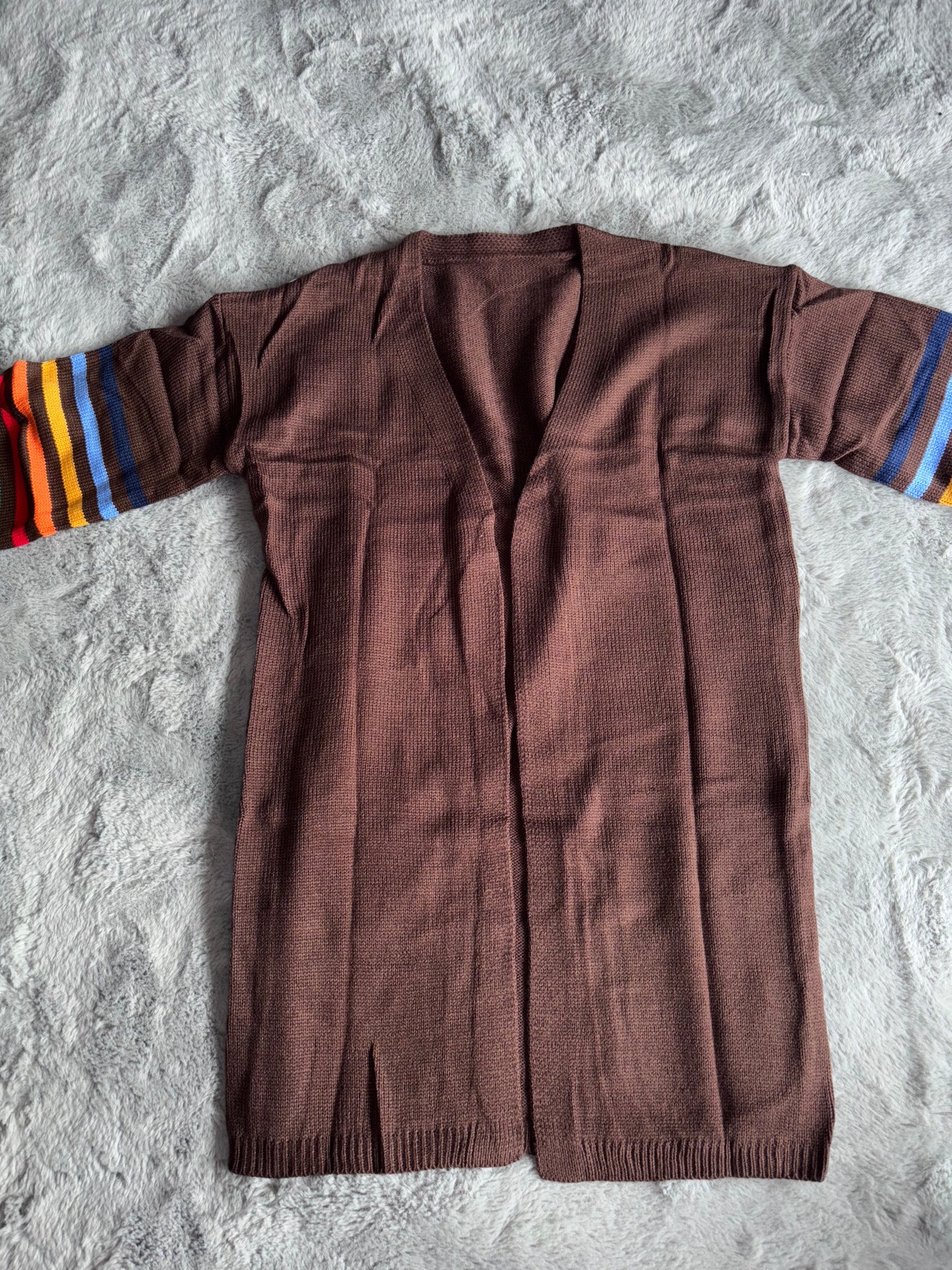 Long Sleeve Open Front Rainbow Striped Oversized Cardigan | Brown | Size Small | RRP £32.99 (Copy) (Copy)