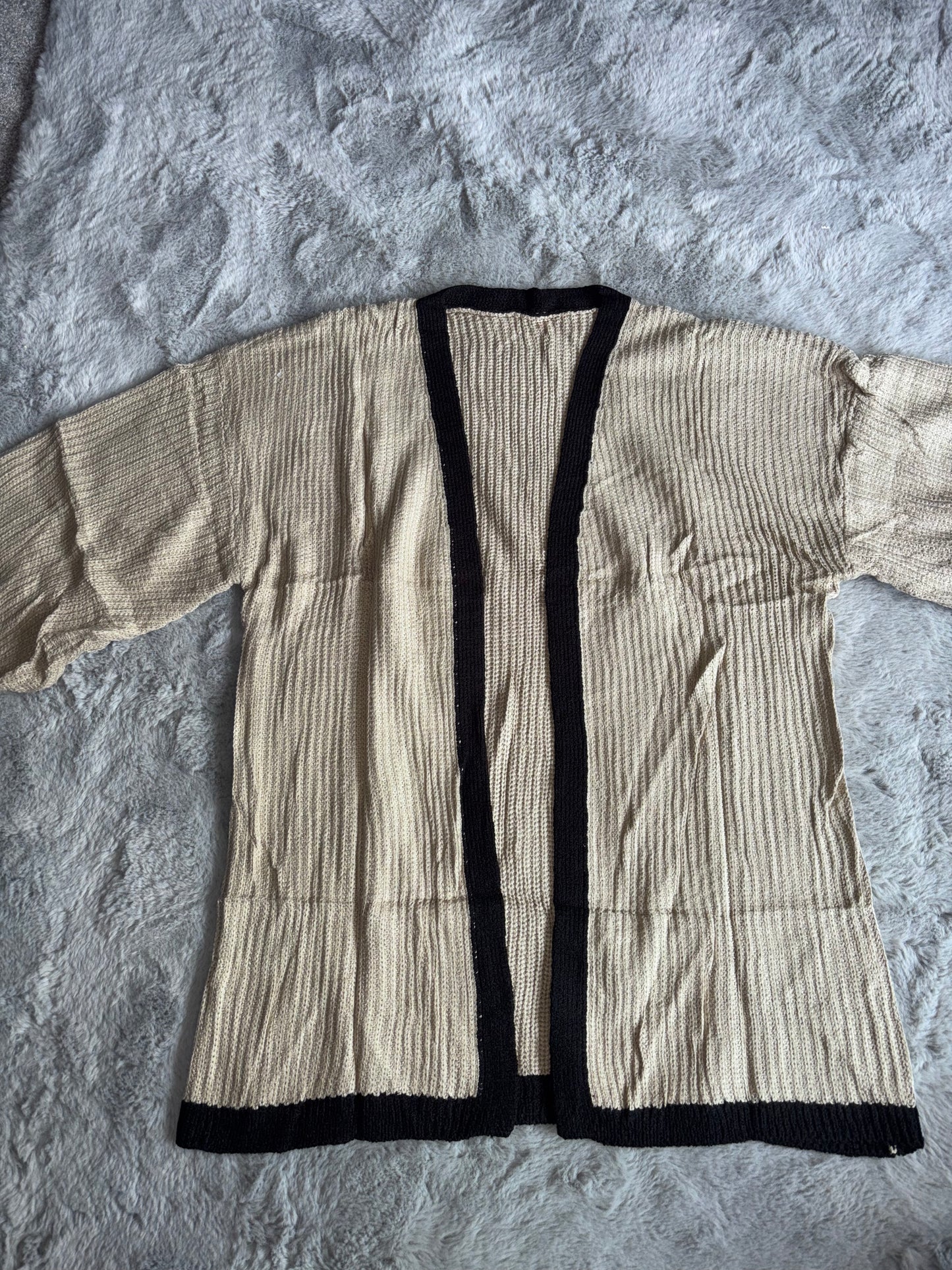 Long Sleeve Chunky Knit Oversized Cardigan | Beige | Size Large | RRP £29.99