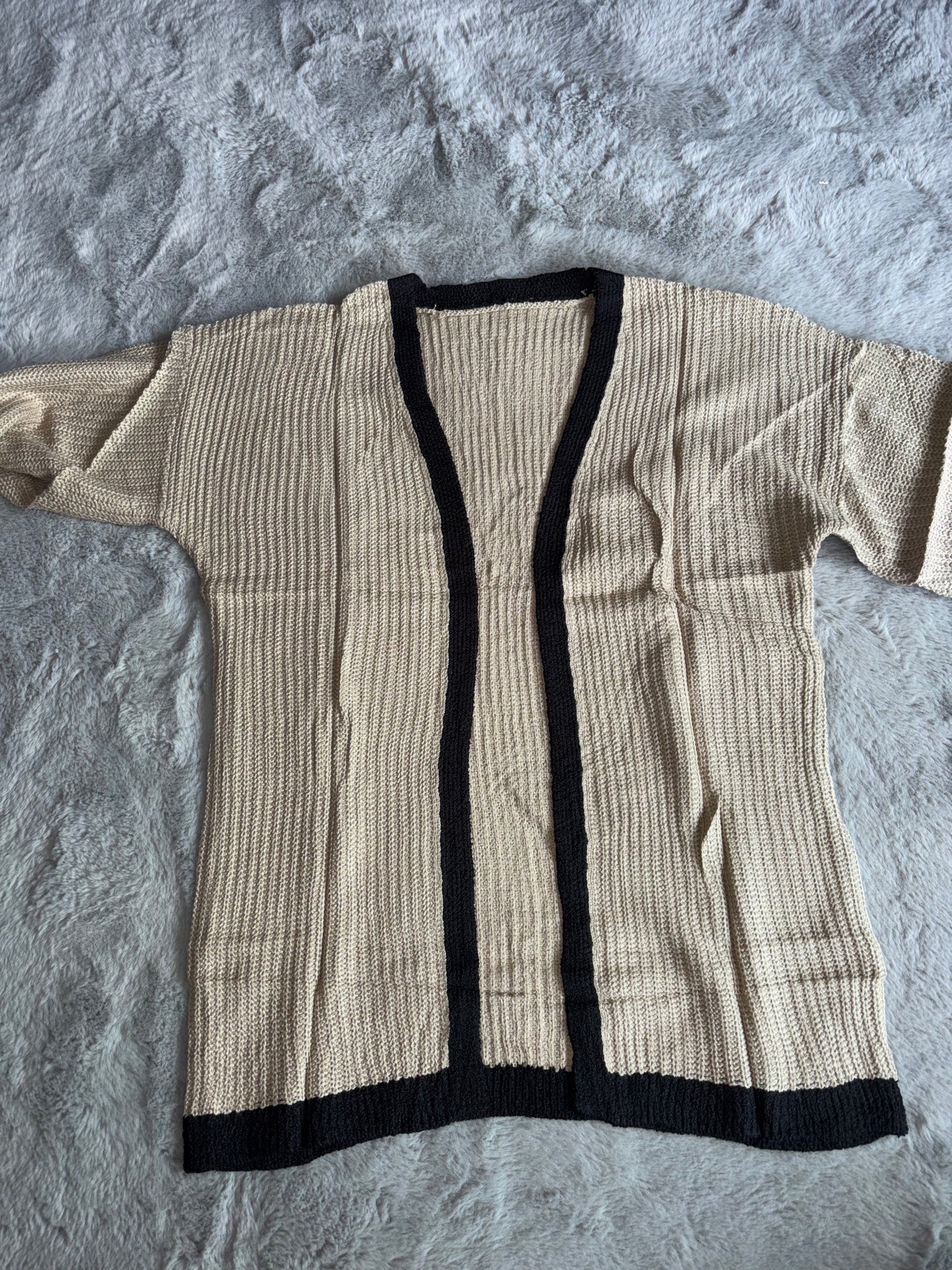 Long Sleeve Chunky Knit Oversized Cardigan | Beige | Size Small | RRP £29.99