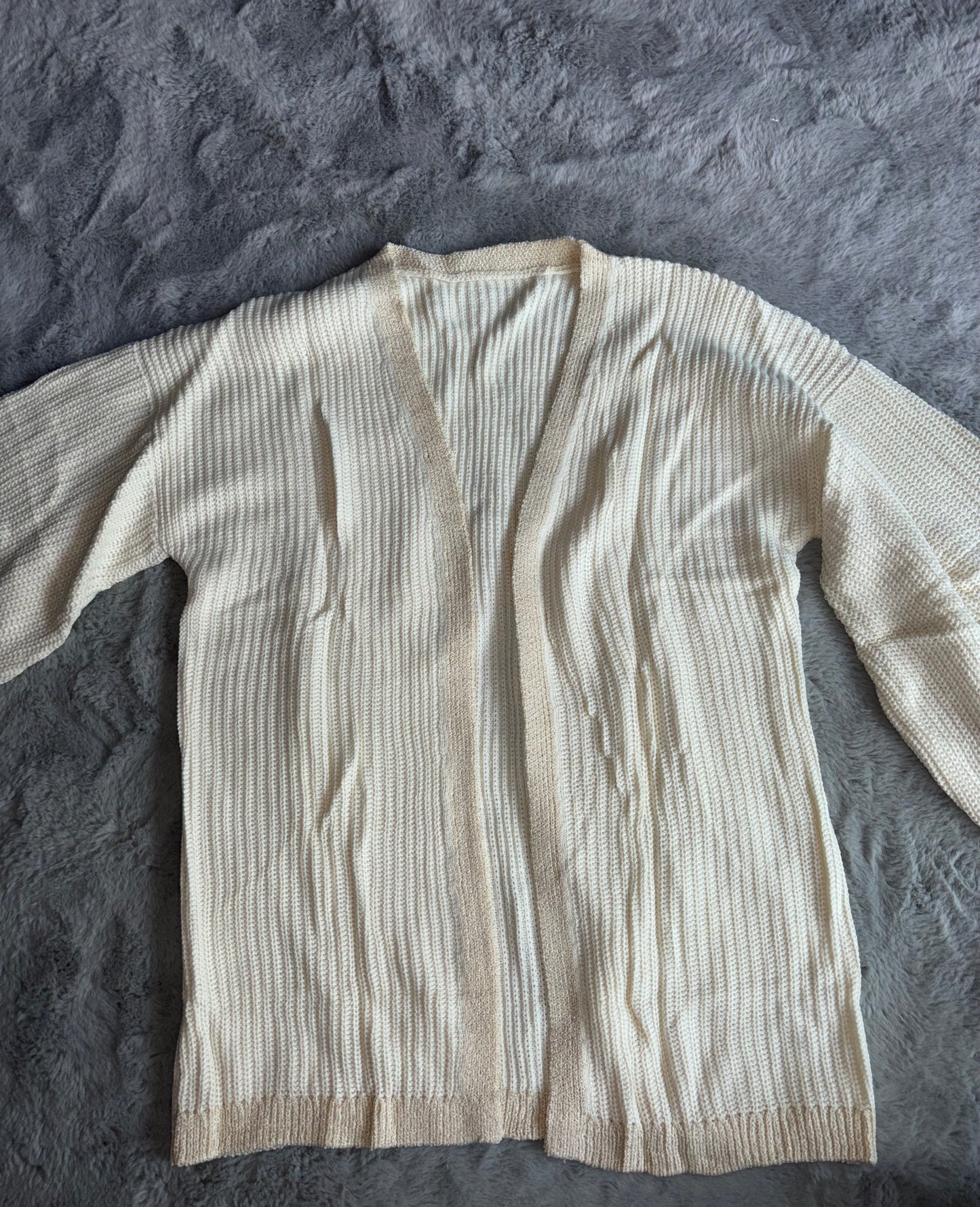 Long Sleeve Chunky Knit Oversized Cardigan | Beige | Size Large | RRP £29.99