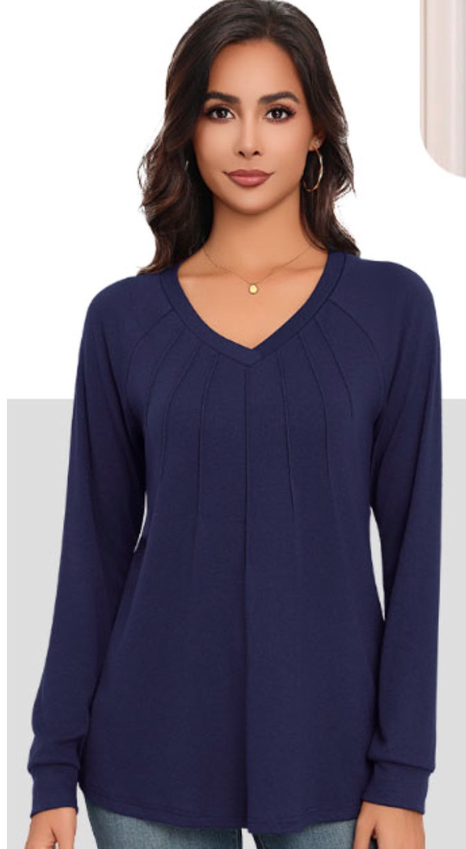 Amazon Pleated V-Neck Tunic Top | Blue | Size Small | RRP £16.57