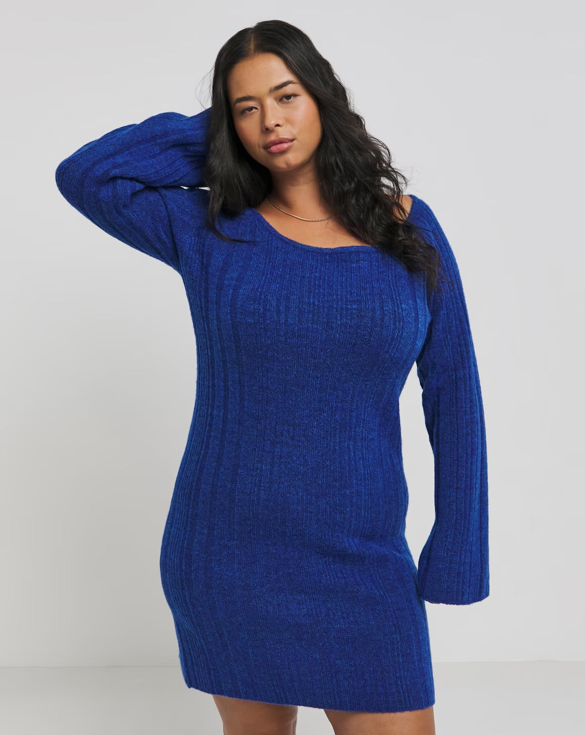 Simply Be Cobalt Blue Rib Slash Neck Knitted Mini Dress Size 12-14 RRP £35