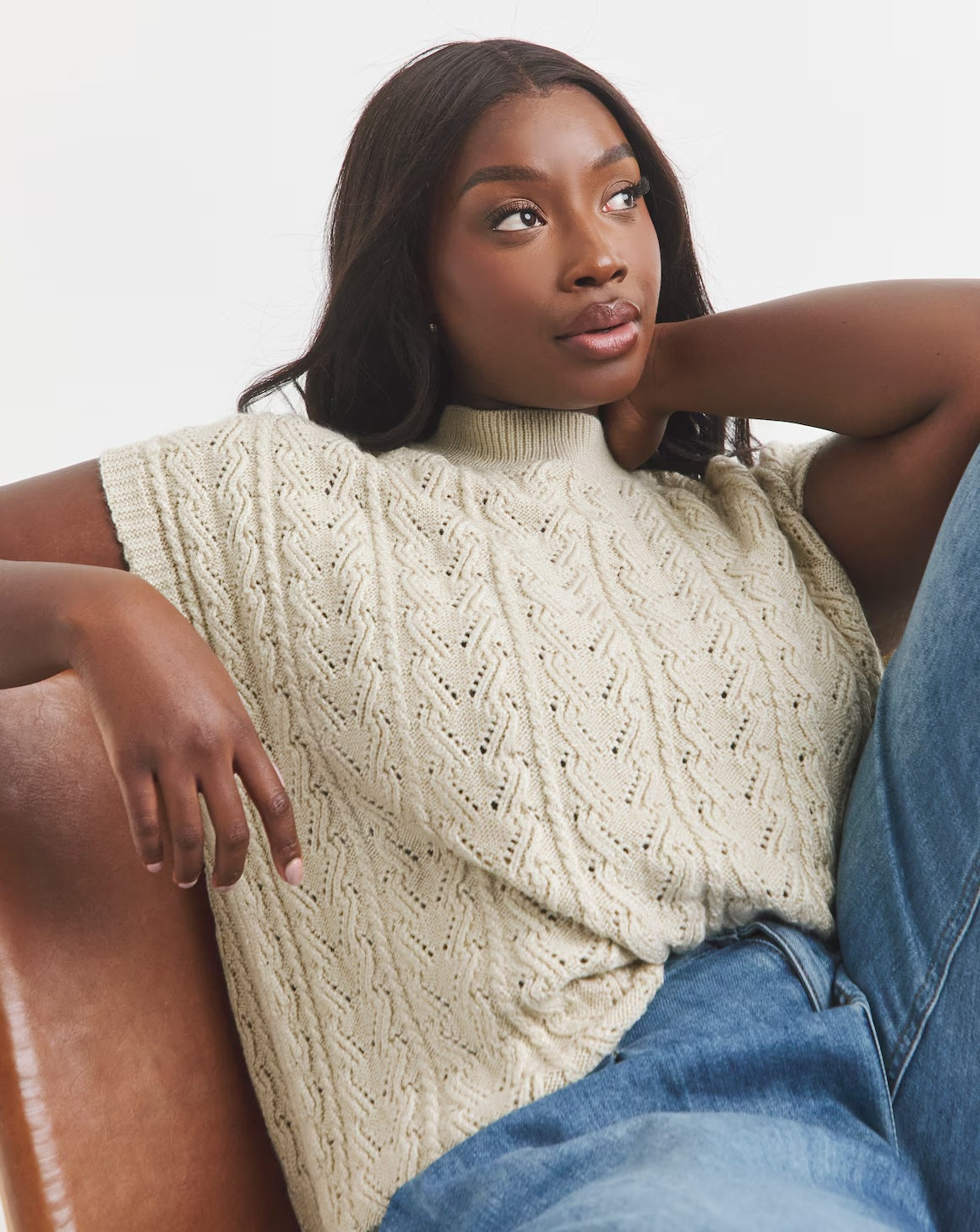 Simply Be Cream Cable Knitted Vest Size 16-18 RRP £28