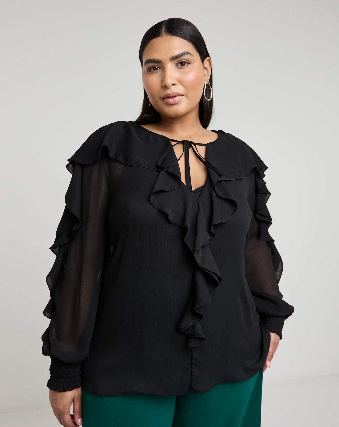 BNWT Joanna Hope Crinkle Chiffon Ruffle Blouse Size 20 Black RRP £56