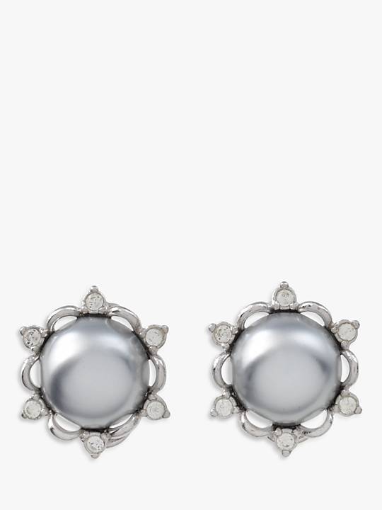 Eclectica Vintage Rhodium Plated Faux Pearl and Swarovski Crystal Clip-On Earrings