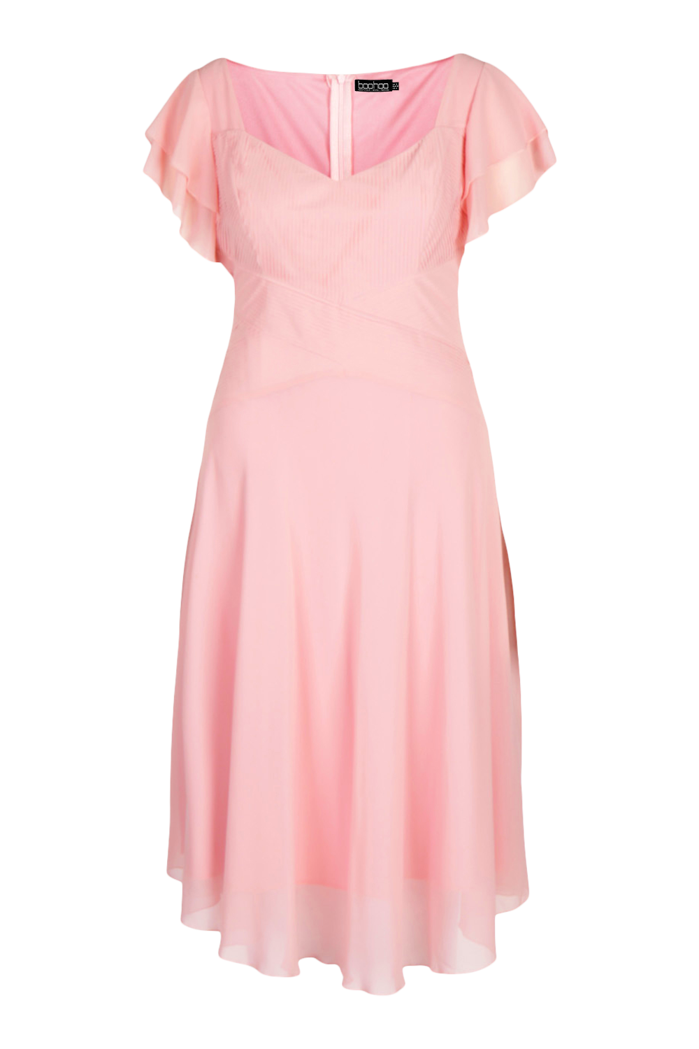 BNWT Boohoo Plus Occasion Angel Sleeve Chiffon Midi Dress Blush UK 26 RRP £35