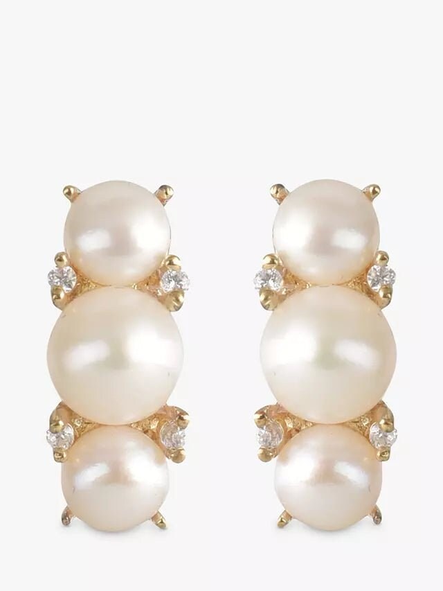 Eclectica Vintage Freshwater Pearl & Cubic Zirconia Stud Earrings, Dated Circa 1990s RRP £39