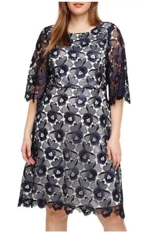 Phase Eight Studio 8 Tilly Lace Dress, Navy/Ivory, Size 18 RRP £150