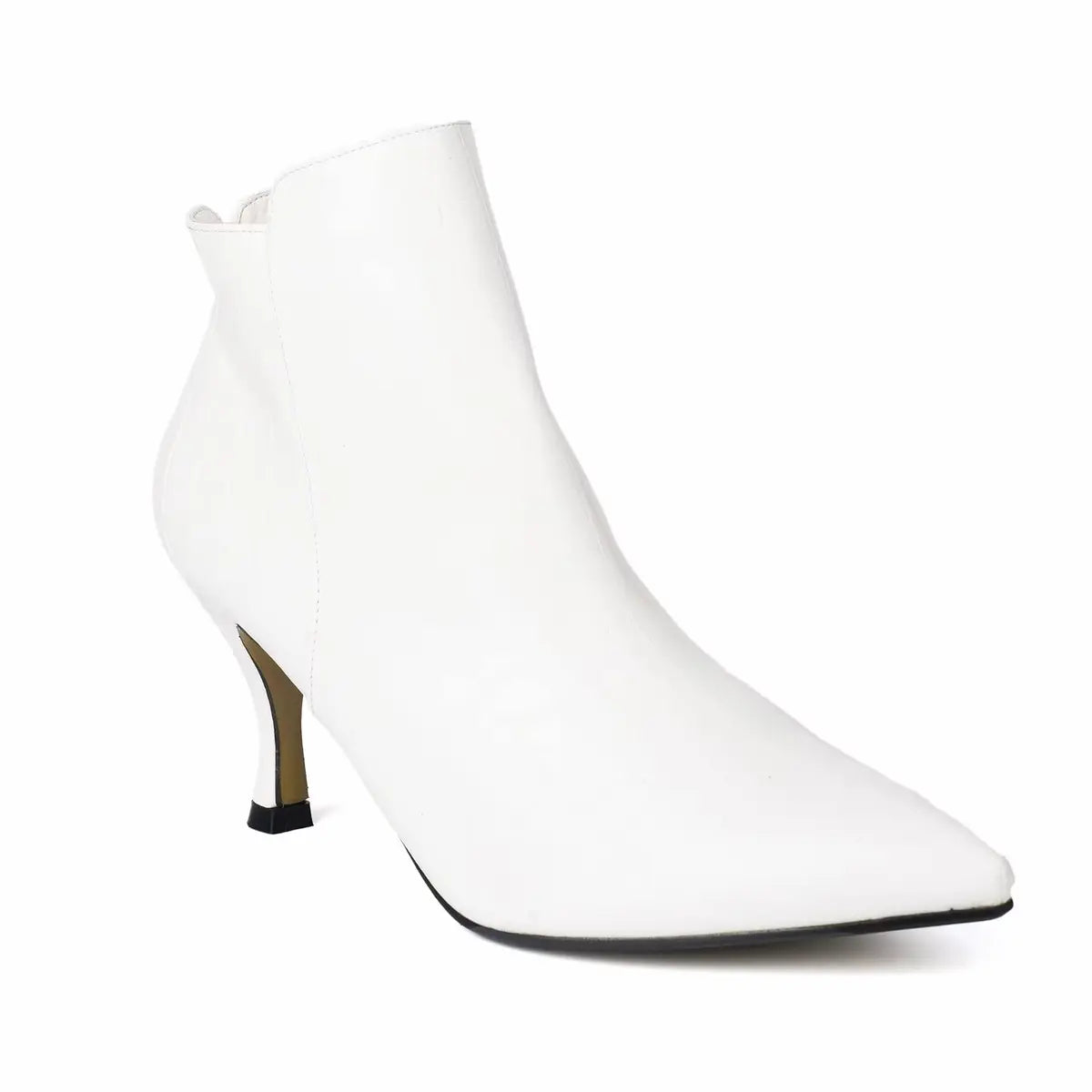 Amazon White Kitten Heel Ankle Boots Classic Pointed Toe Side Zip Size UK 8 RRP £33.98