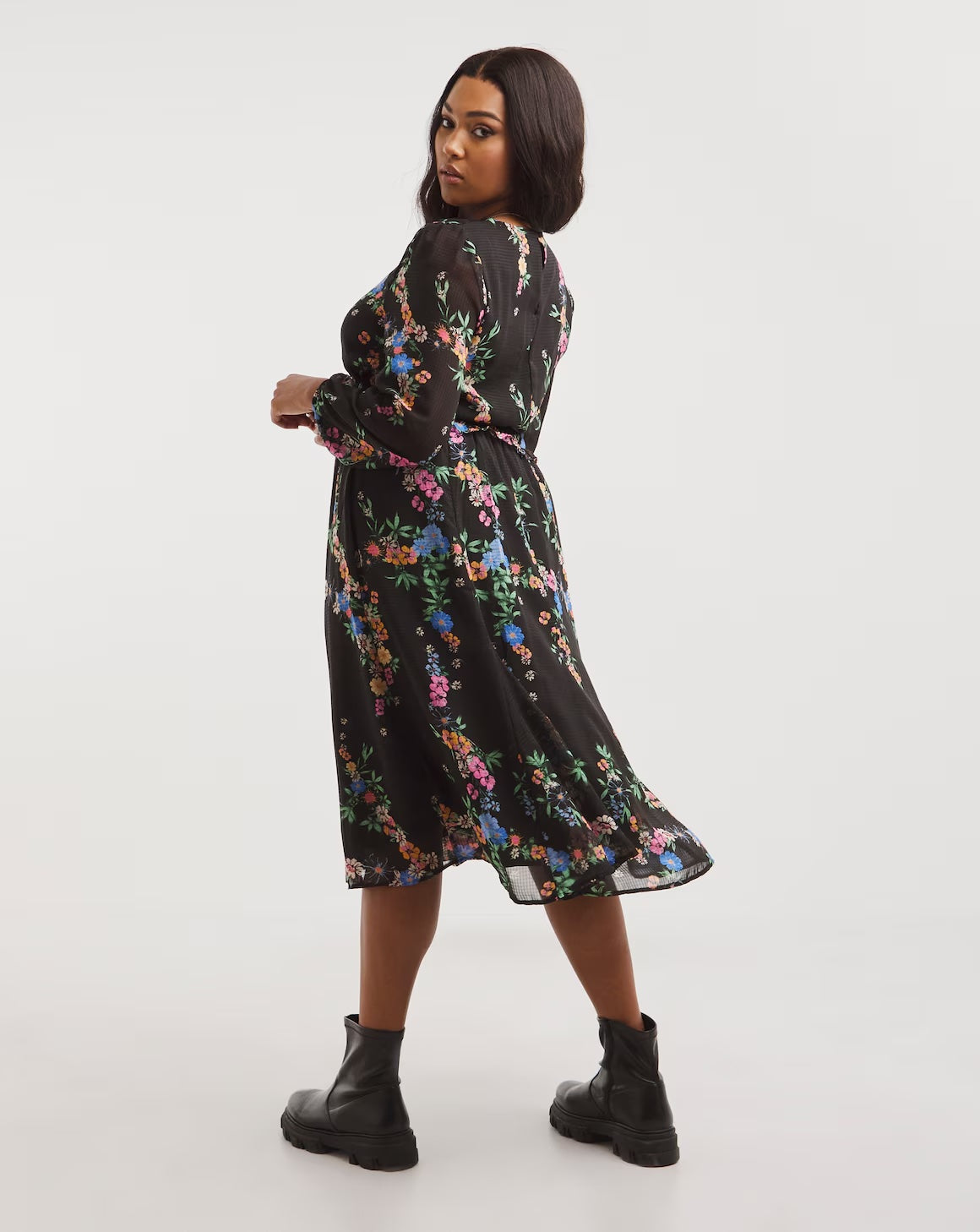 Simply Be Floral Print Long Sleeve Frill Tiered Midi Dress Size 24 RRP £62