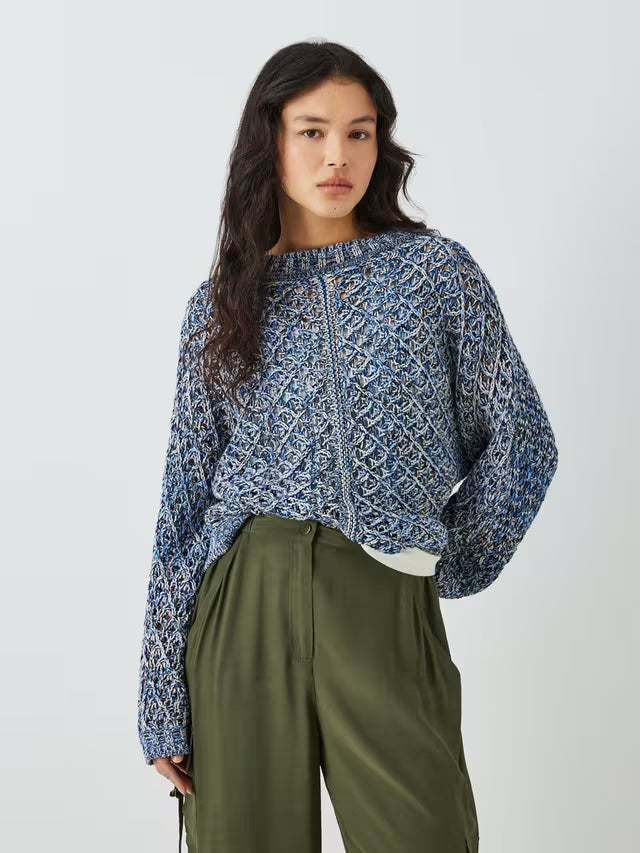 AND/OR Naomi Diamond Knit Jumper, Blue, Small