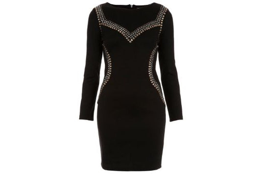 Brand New Topshop Embellished Long Sleeved Little Black Dress Size 12 RRP £52