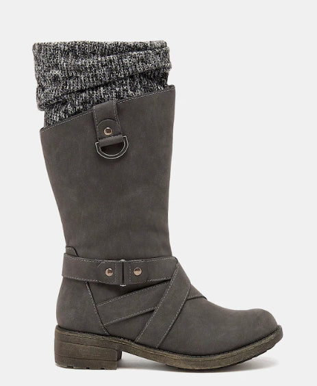Rocket Dog Tesla Knitted High Leg Boots D Fit Charcoal Size UK 7