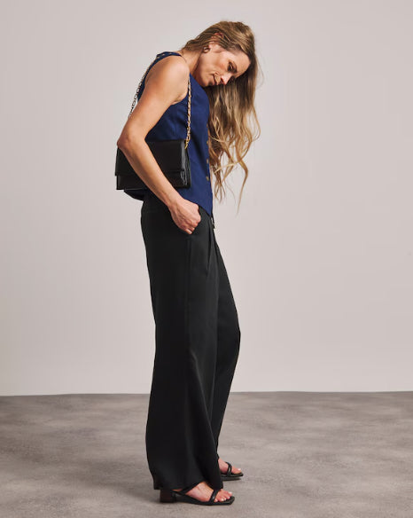 Anthology Black Pleat Front Pure Lyocell Trouser Size 24