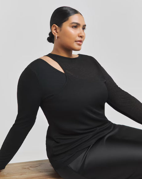 Black 2 in 1 Knit Look Mesh Top Size 12