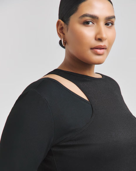 Black 2 in 1 Knit Look Mesh Top Size 12