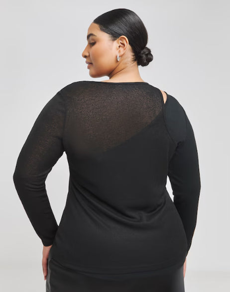 Black 2 in 1 Knit Look Mesh Top Size 12