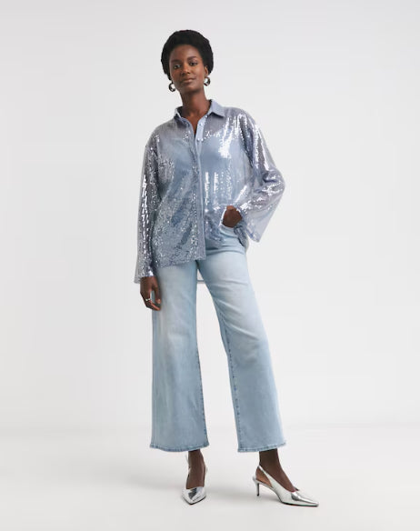 Sequin Relaxed Shirt - Blue Size 20