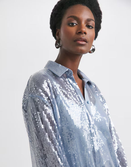 Sequin Relaxed Shirt - Blue Size 20