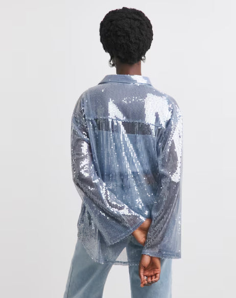 Sequin Relaxed Shirt - Blue Size 20