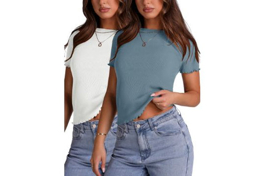 Crew Neck Ribbed Summer T-Shirt | Blue| Size XX Large | RRP £11.36