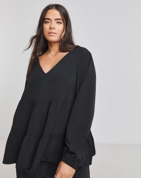 Simply Be Black Tiered Smock Top Size 24 RRP £26