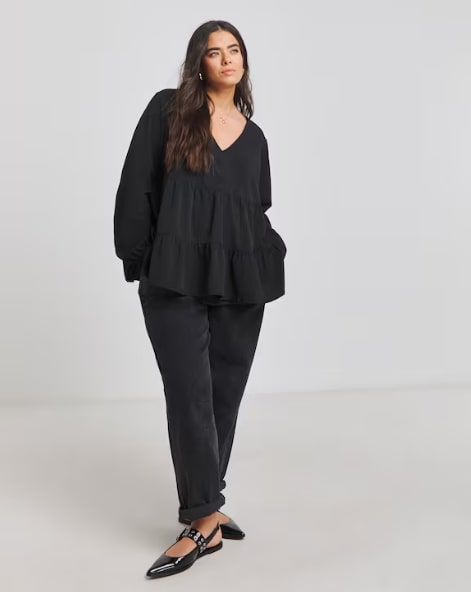 Simply Be Black Tiered Smock Top Size 24 RRP £26