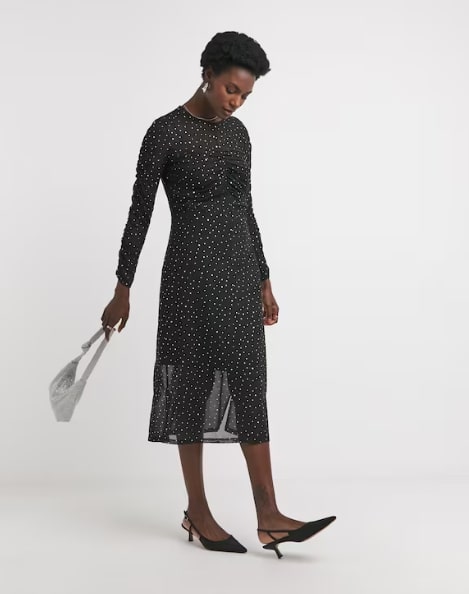 Sequin Mesh Ruched Midi Dress Size 24 RRP £42.00