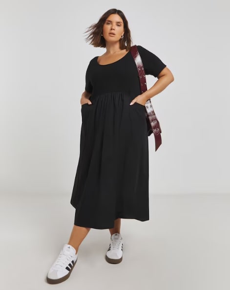 Simply Be Black Jersey Poplin Mix Apron Dress With Pockets Size 20 RRP £45