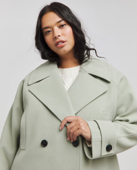 Simply Be Sage DB Faux Wool Coat Size 20