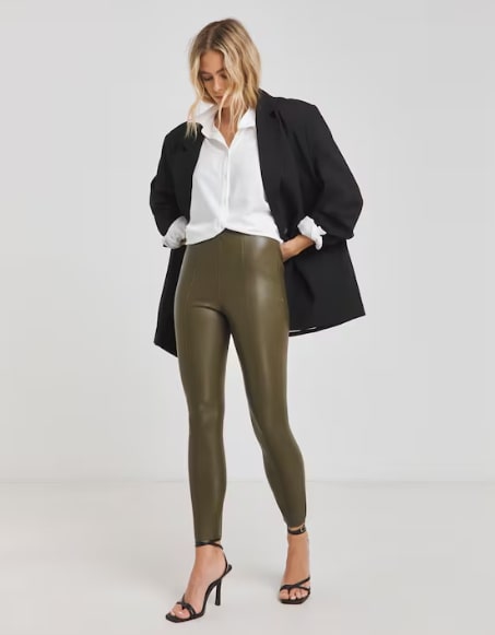 Khaki Seam Detail High Waist PU Leggings Size 26 BNWT RRP £27