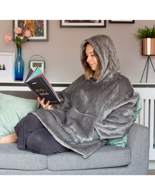 Well Being Fleece Hoodie Blanket Grey One Size Christmas Gift