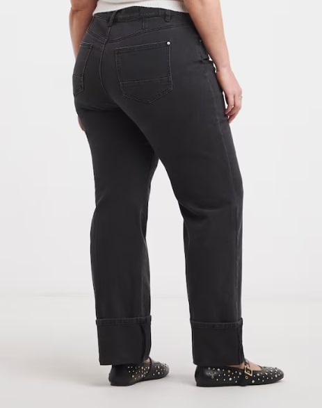 Black Turn Up Hem Straight Leg Jeans Size 24 RRP £35