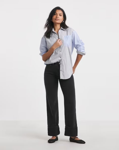 Black Turn Up Hem Straight Leg Jeans Size 24 RRP £35