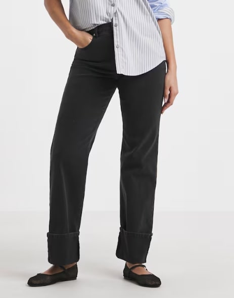 Black Turn Up Hem Straight Leg Jeans Size 24 RRP £35