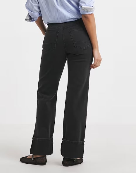 Black Turn Up Hem Straight Leg Jeans Size 24 RRP £35