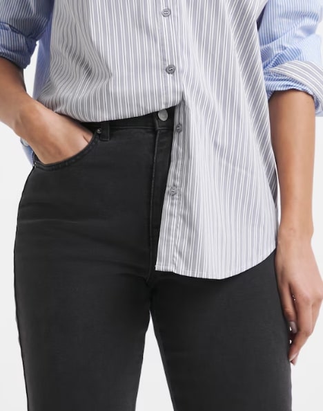 Black Turn Up Hem Straight Leg Jeans Size 24 RRP £35