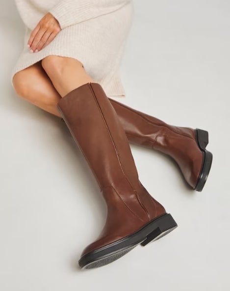 Andy Leather Stretch Seam Knee High Flat Boots Extra Wide EEE Fit Curvy Calf Size UK 8 RRP £95