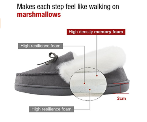 Faux Fur Lined Suede Memory Foam House Slippers Grey Size UK 8 EU 41
