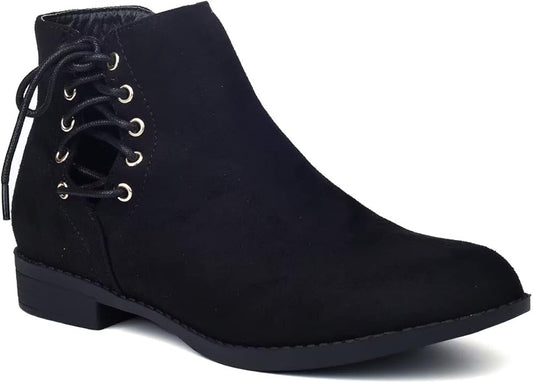 Amazon Lace-up Block Heel Ankle Boots Size UK 6 - Black RRP £29.39