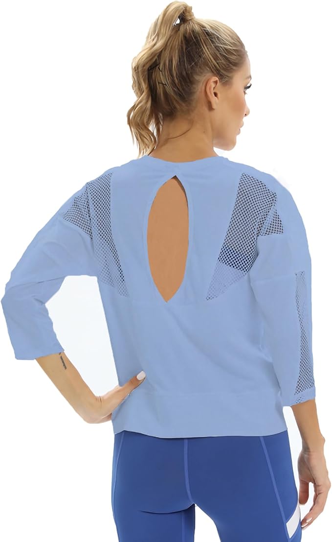 Amazon 3/4 Sleeved Yoga Top Fitness Gym Blue Size XS RRP £20.98