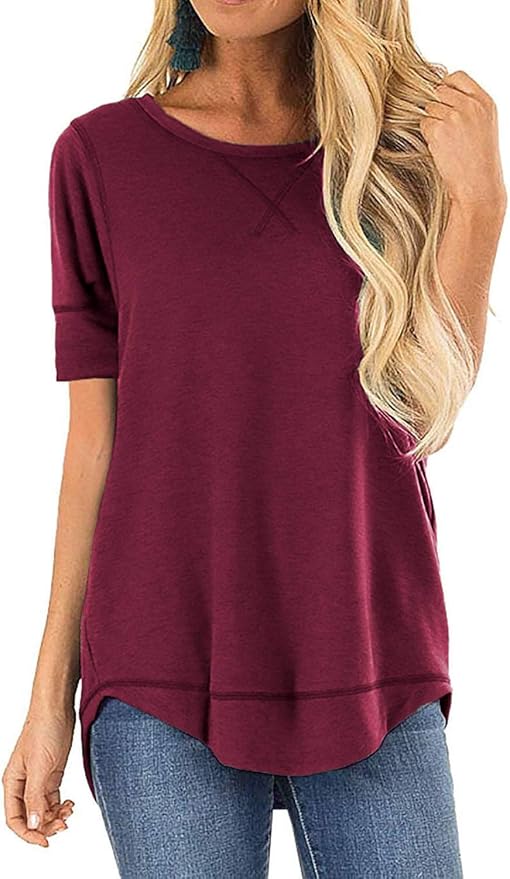 Amazon Short Sleeve Side Split Tunic Top | Casual T-Shirt | Wine | Size Small | RRP £19.98