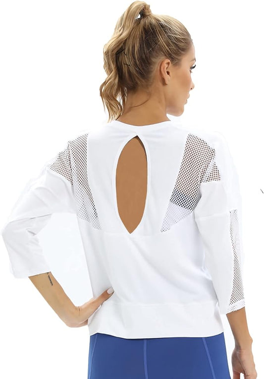 Amazon 3/4 Sleeved Yoga Top Fitness Gym White Size Large RRP £20.98