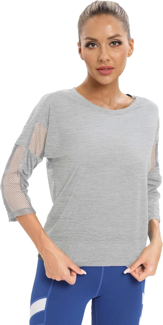 Amazon 3/4 Sleeved Yoga Top Fitness Gym Grey Size Large RRP £20.98